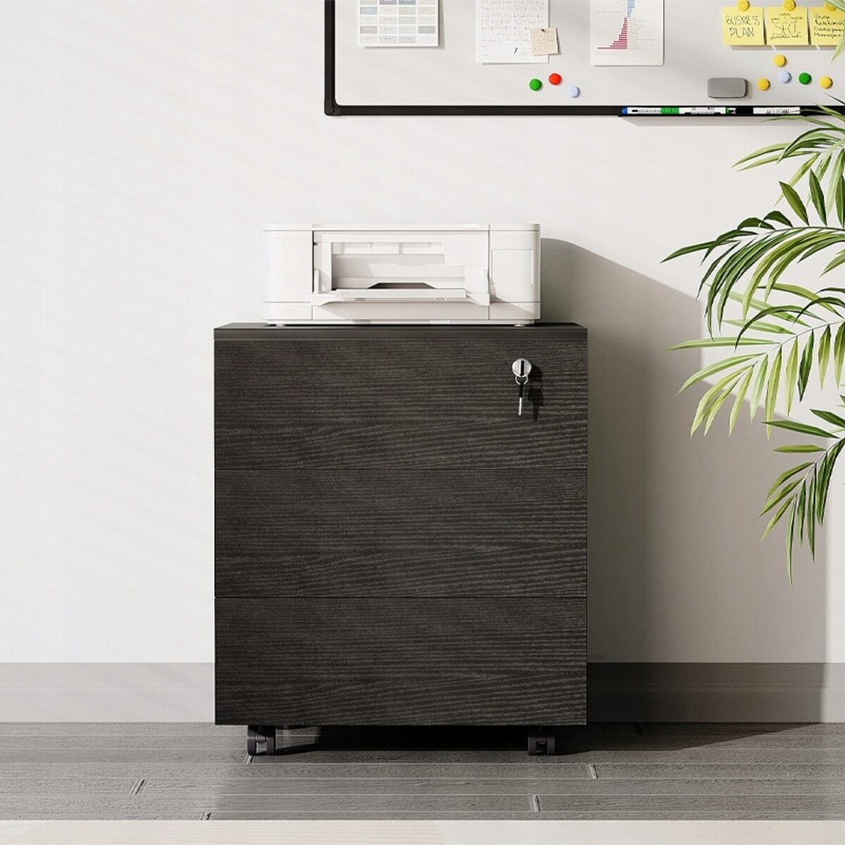 Kontenerek czarny biurowy na kółkach z szufladami