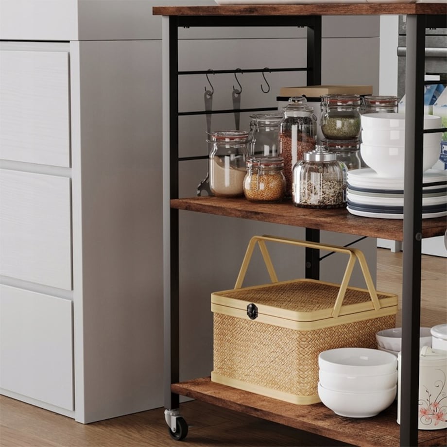 SZAFKA MOBILNA NA KÓŁKACH BRĄZOWA STOLIK ŚNIADANIOWY WÓZEK KUCHENNY 60 CM