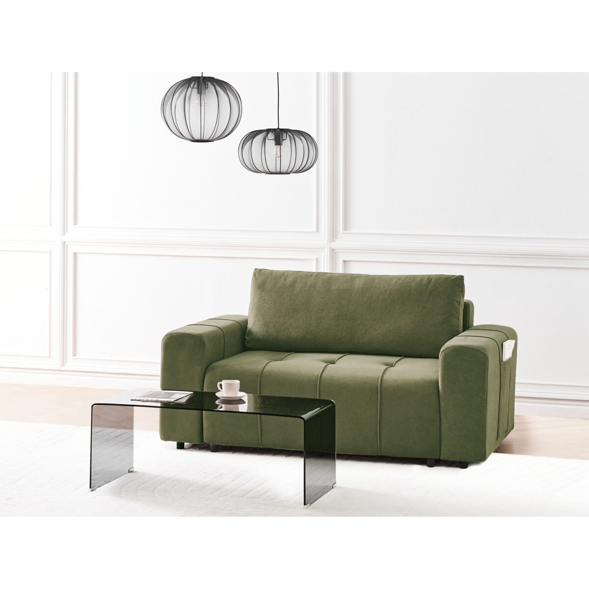 Sofa rozkładana dla 2 osób INNVIK Zielony ze schowkiem