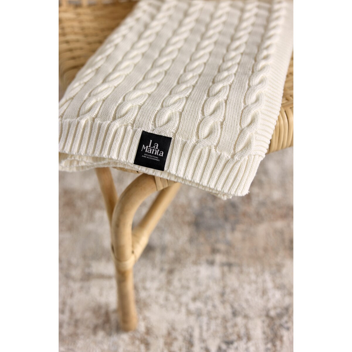 Pled warkocz off white 100% bawełna, 130 x 160 cm, La Manta