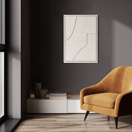 Obraz 3D 50x70cm Abstract II – Dekoracja Ścienna z Tynku Naturalnego, Natural Cream Minimalistyczny Relief