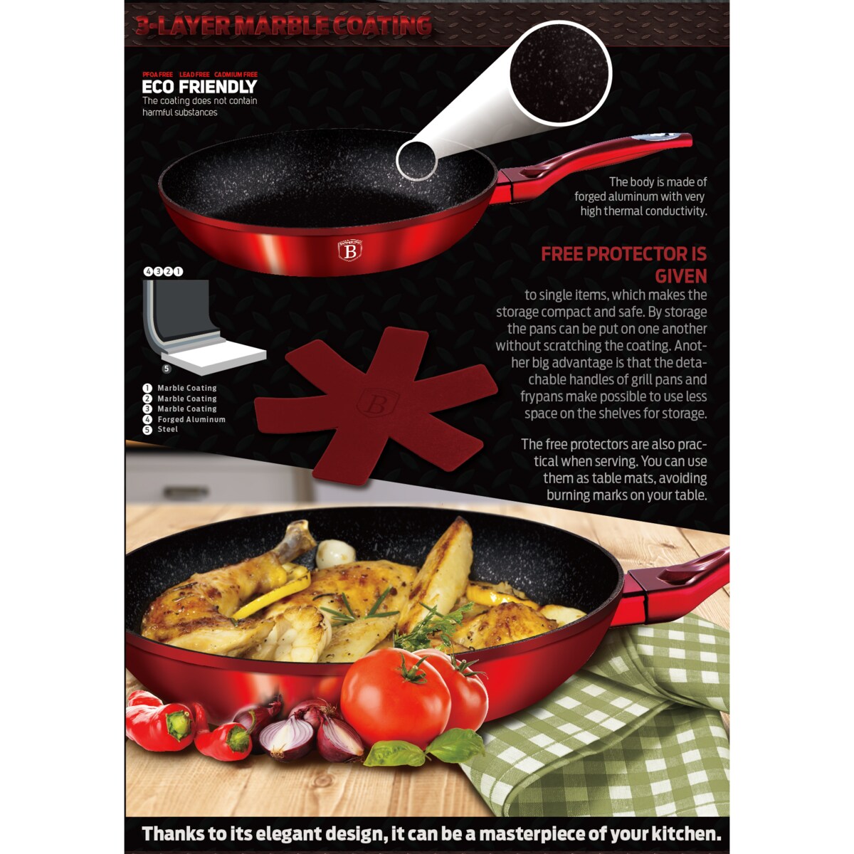 Patelnia z powłoką granitową 20cm BERLINGER HAUS Metallic Burgundy