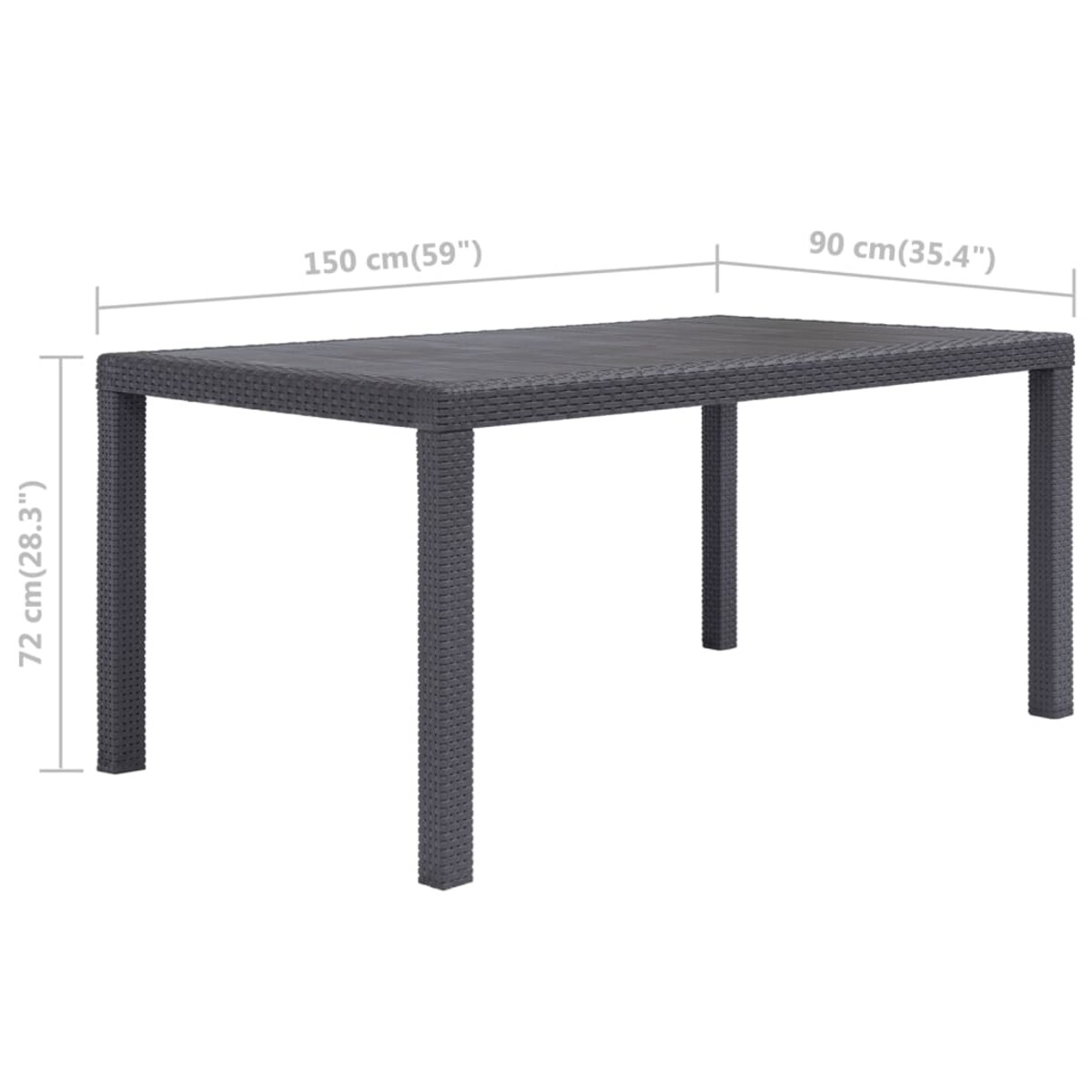 vidaXL Stół ogrodowy, 150x90x72 cm, plastikowy, brązowy