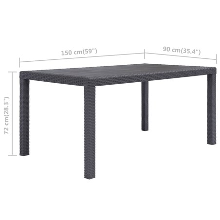 vidaXL Stół ogrodowy, 150x90x72 cm, plastikowy, brązowy