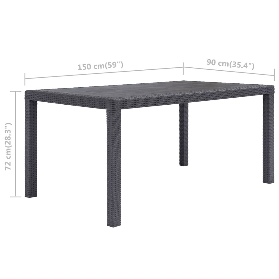 vidaXL Stół ogrodowy, 150x90x72 cm, plastikowy, brązowy