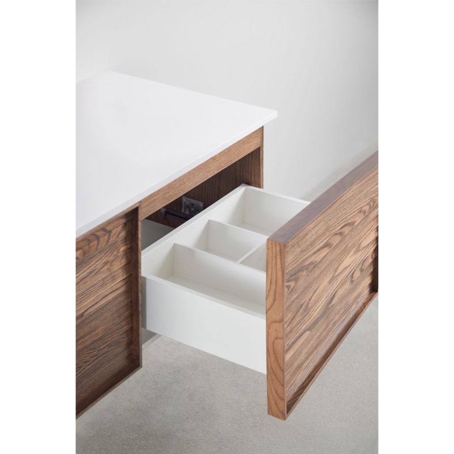 Drewniana komoda łazienkowa ze zintegrowaną umywalką Solea