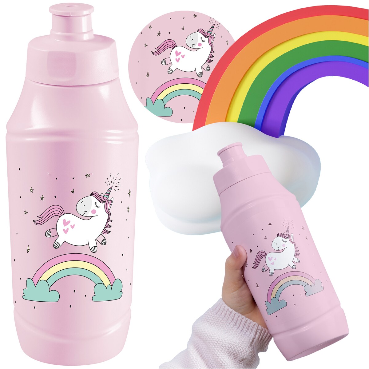 Bidon Dla Dzieci Butelka Na Wodę 375 Ml Jednorożec Różowy