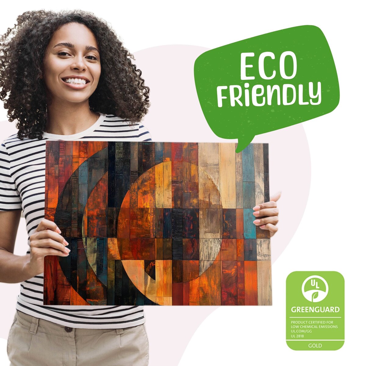 Obraz Na Płótnie Abstrakcja Dekoracyjne Okręgi Imitacja Drewna 120x80cm