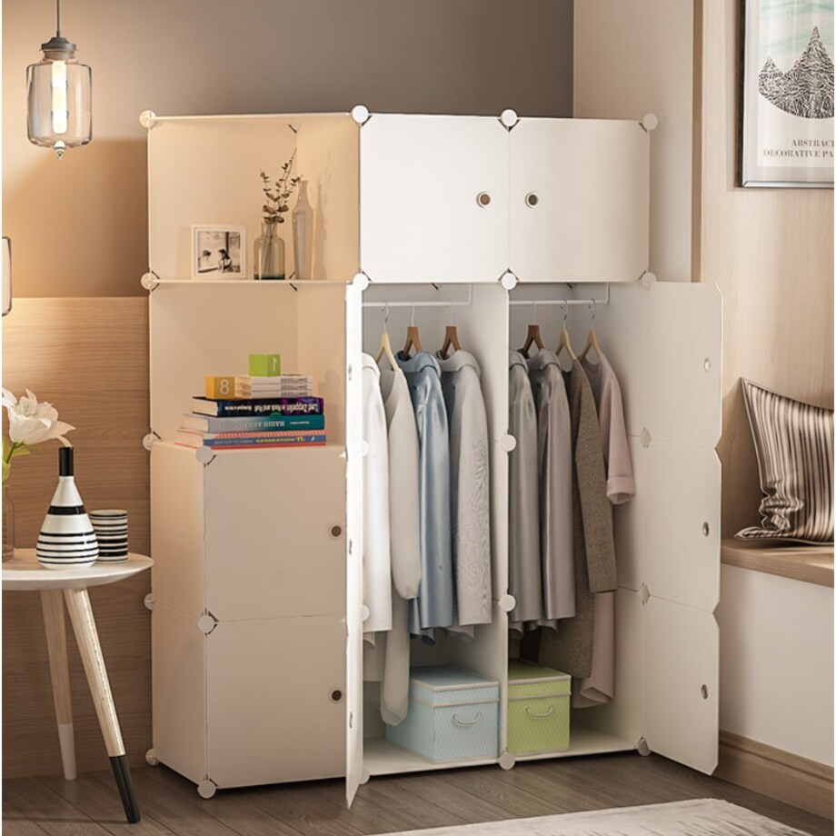 Szafa Garderoba Ubraniowa Modułowa Biała 12 Półek Duża Pojemna Na Ubrania