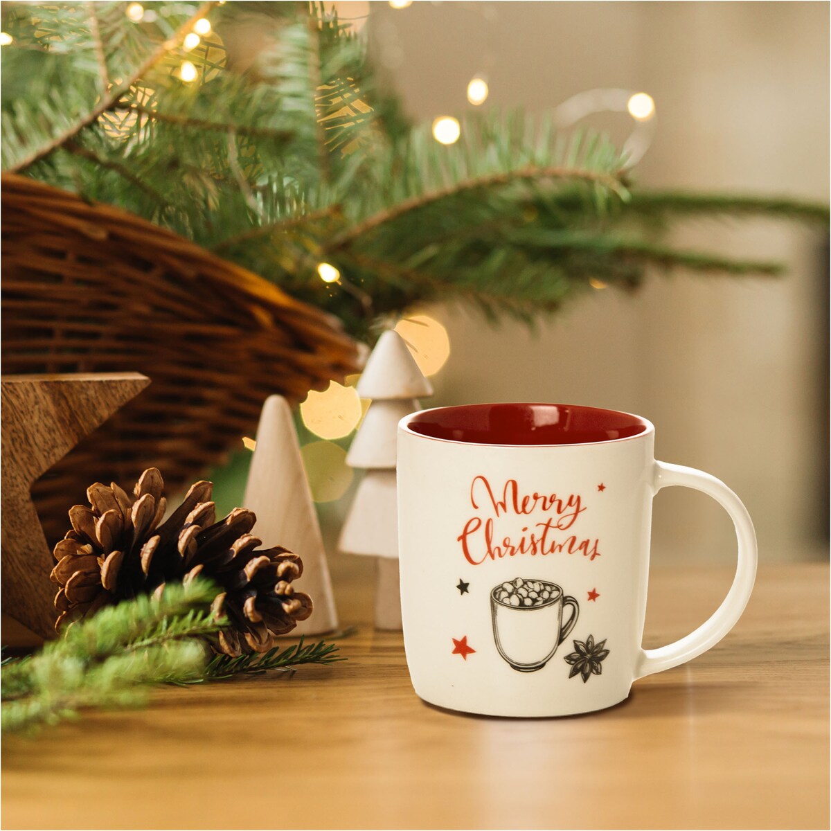 Kubek Świąteczny Na Prezent Ceramiczny Boże Narodzenie 370 Ml Biały Ceramiczny Filiżanka