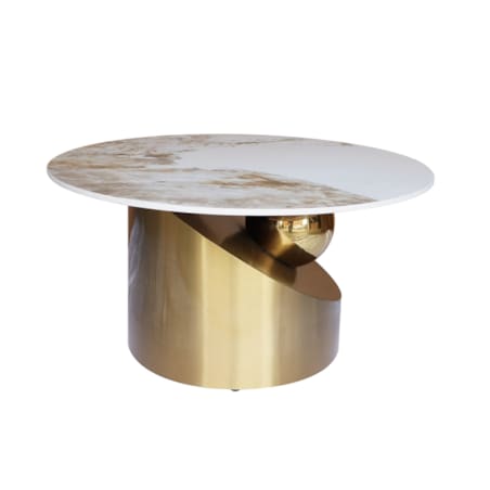 Nowoczesny złoty stolik kawowy okrągły / Zestaw złotych stolików kawowych 2 in 1 / komplet Premium Milen z kamiennym blatem marmurkowym