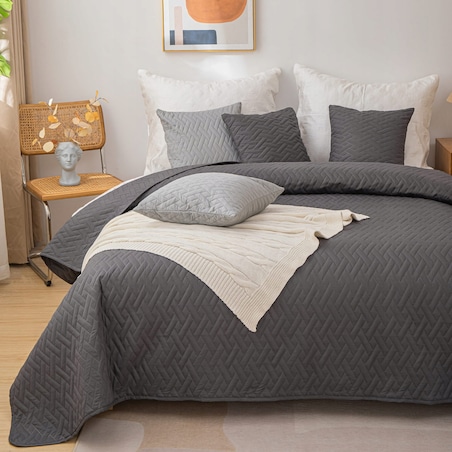 Narzuta na Łóżko 240 x 220 Pikowana Dash Grafitowa Dwustronna Jednokolorowa