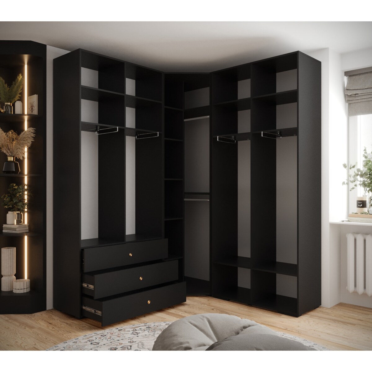 Garderoba wysoka do przedpokoju INOVA 3 Z1 czarny+czarny