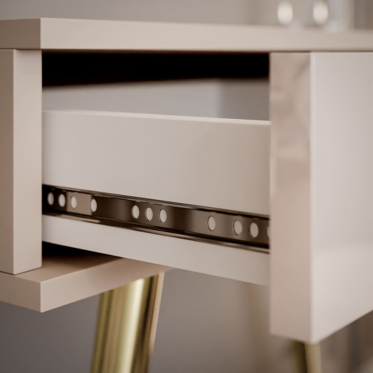 Konsola SIENNA KASZMIR na skośnych, złotych nóżkach, push-to-open