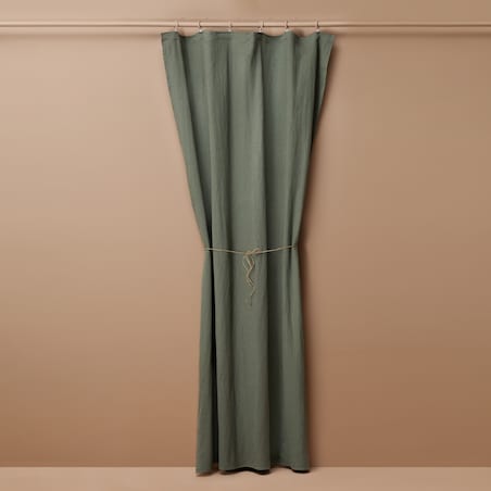 Lniana zasłona na taśmie marszczącej w kolorze ciemnej oliwki Merida 140x250