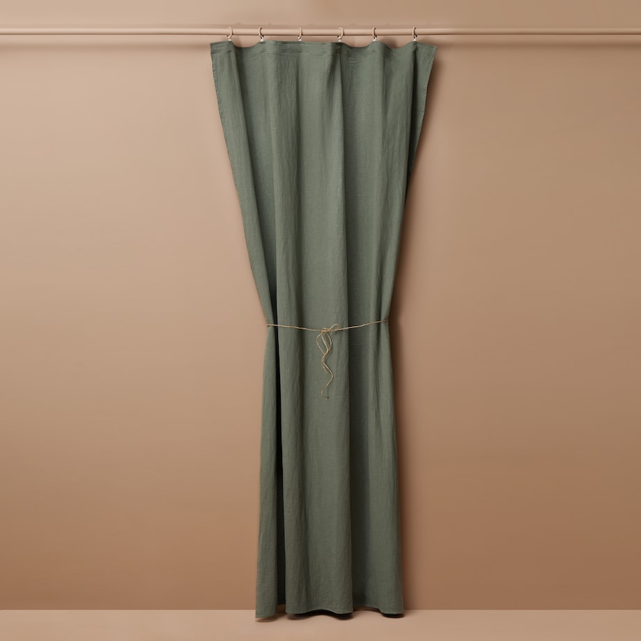 Lniana zasłona na taśmie marszczącej w kolorze ciemnej oliwki Merida 140x250