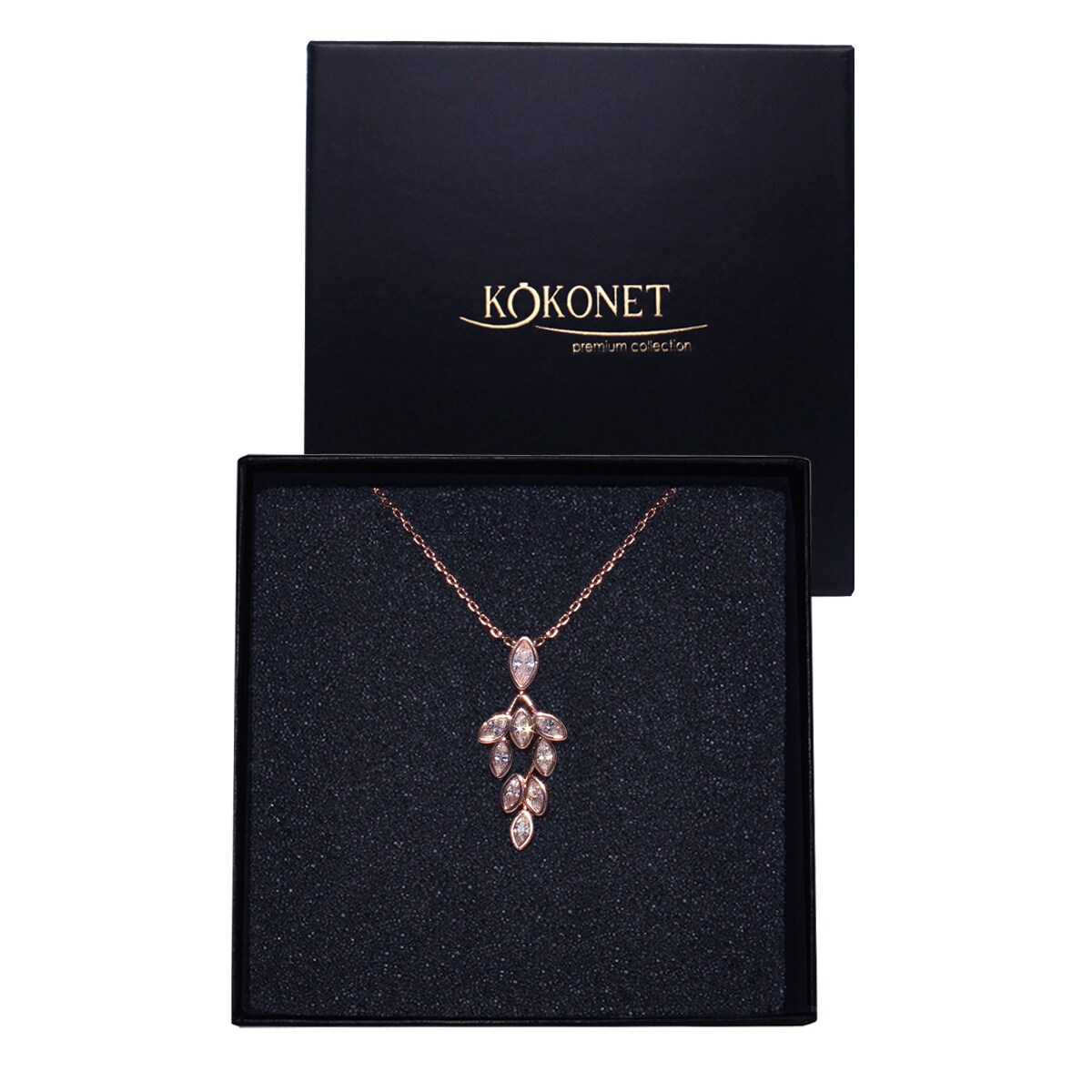 Łańcuszek z zawieszką listki cyrkonie kamienie błyszczący ROSE biżuteria