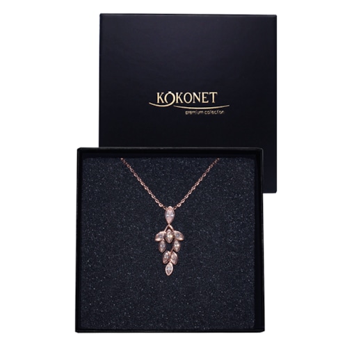 Łańcuszek z zawieszką listki cyrkonie kamienie błyszczący ROSE biżuteria