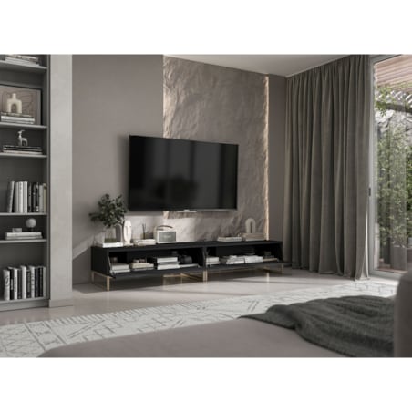 Nowoczesna Szafka RTV Glamour Komoda RTV Ryflowane fronty Czarny Mat 220 cm