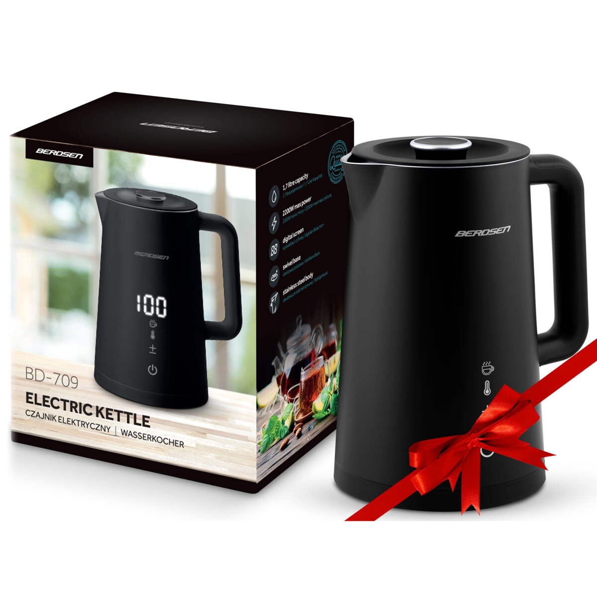 Czajnik elektryczny panel dotykowy 2200w 1,7l Berdsen