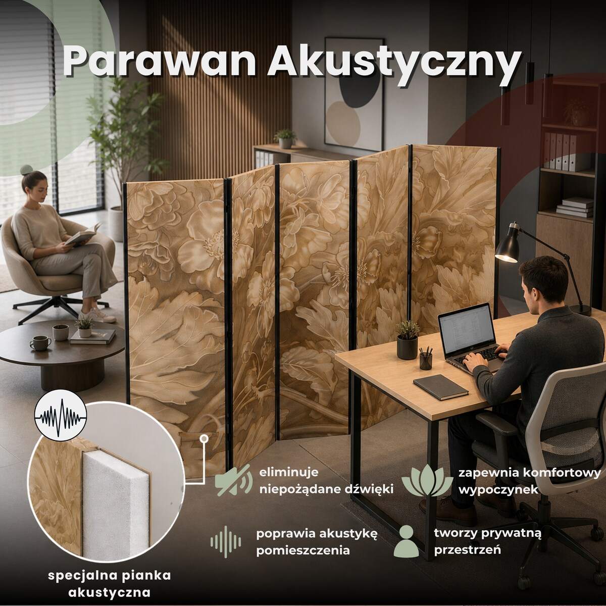 Parawan Akustyczny Lastriko W Stonowanych Kolorach 135x172cm