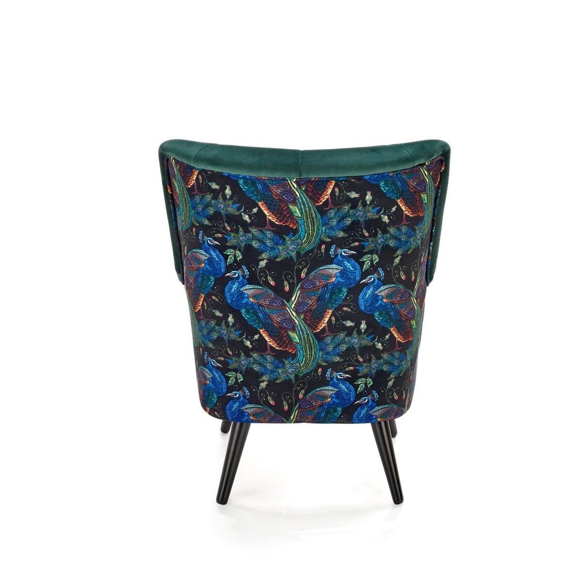 FOTEL WYPOCZYNKOWY Gredos zielony WZÓR PTAKA drewniane nogi