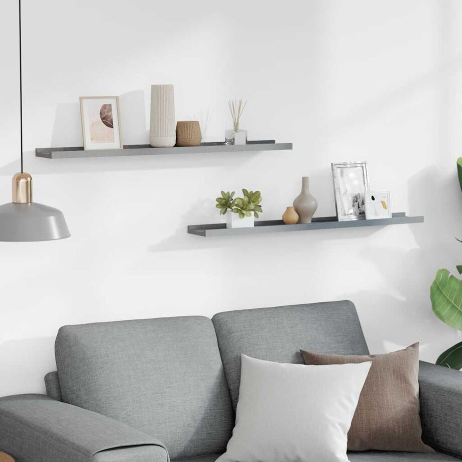 vidaXL Półki ścienne na zdjęcia, 2 szt., szare, 80x9x3 cm, MDF