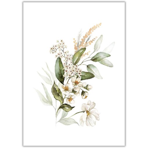 plakat białe kwiaty gałązka 50x70 cm