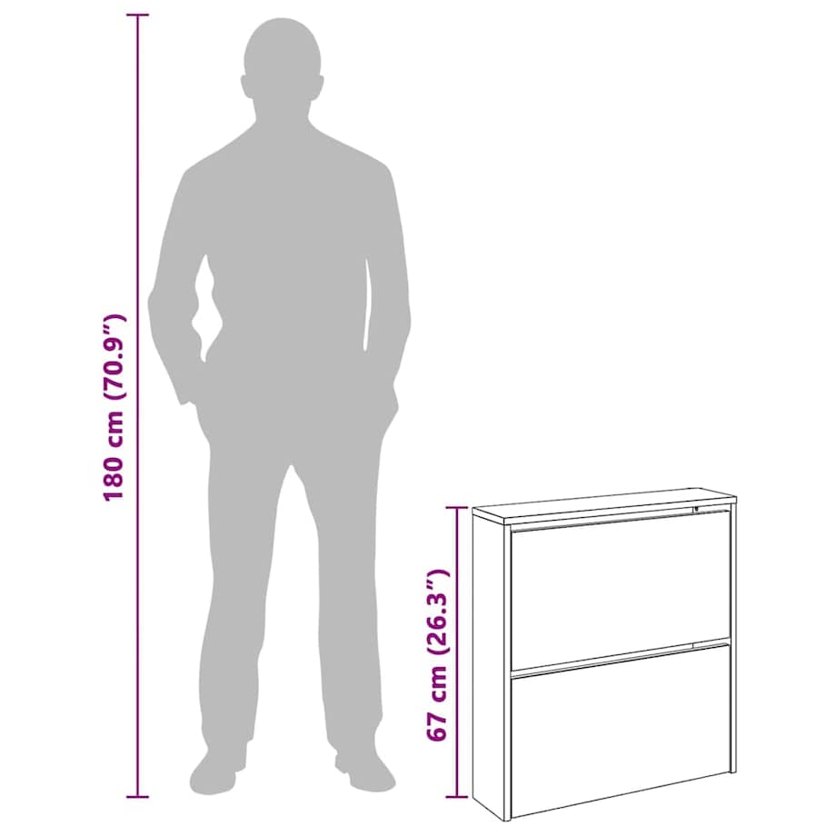 vidaXL Szafka na buty, lustro i 2 szuflady, brązowy dąb, 63x17x67 cm