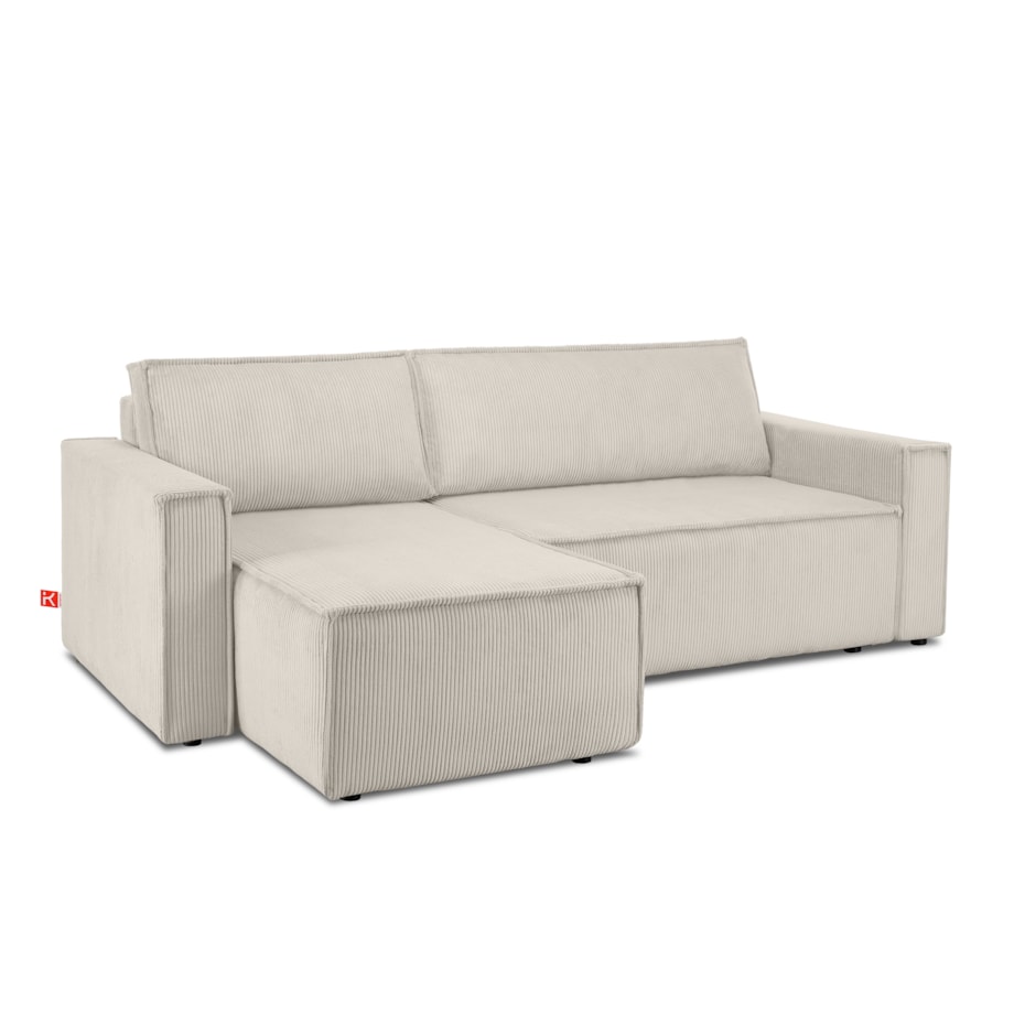 KONSIMO NAPI Duży rozkładany narożnik wykonany ze sztruksu w kolorze kremowym, prawy/lewy