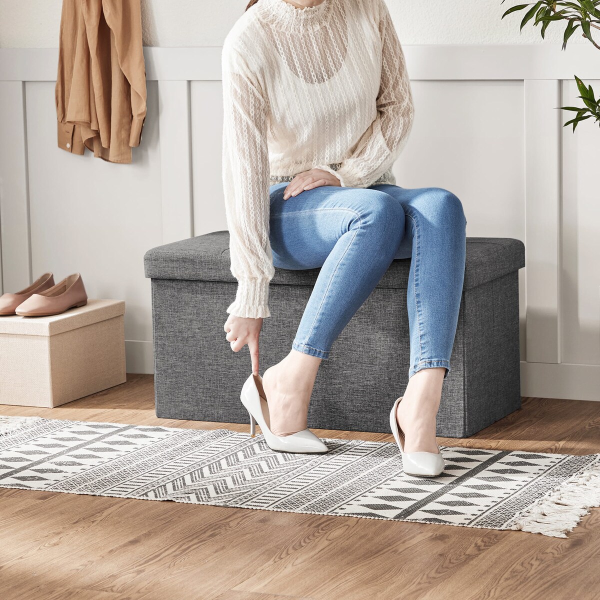 Pufa 76X38X38 Cm Ciemnoszary