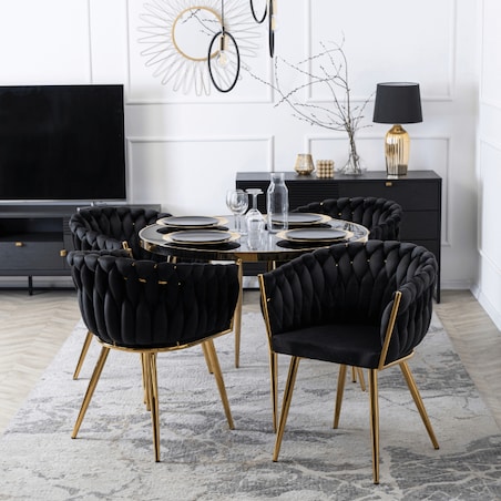 Krzesło Tapicerowane Glamour CAPI Plecione Czarne Do Salonu