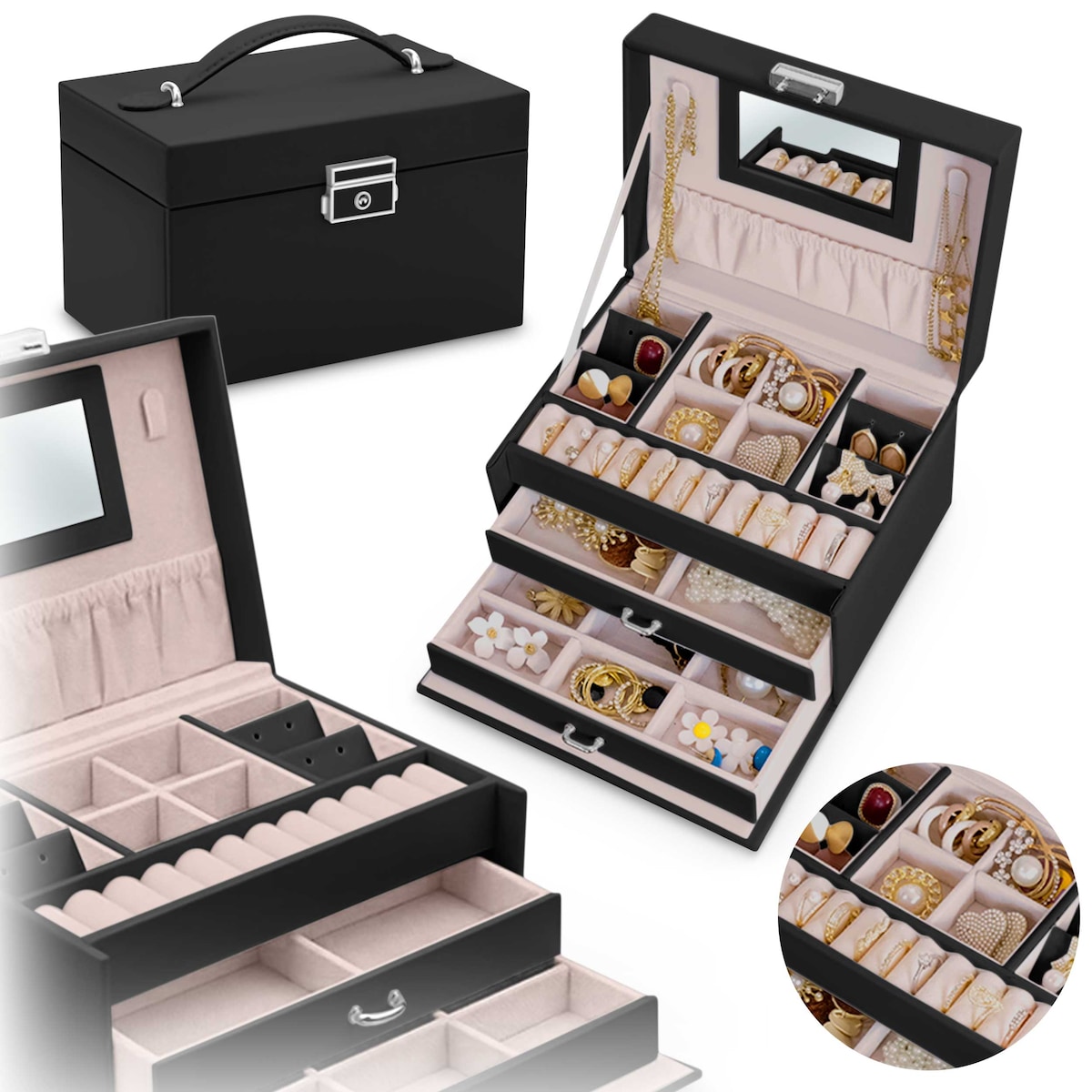 Pudełko szkatułka na biżuterię czarne Massido