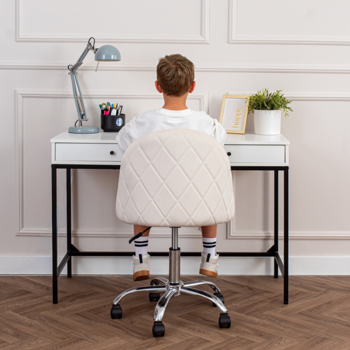 Fotel biurowy welurowy nowoczesny beżowy