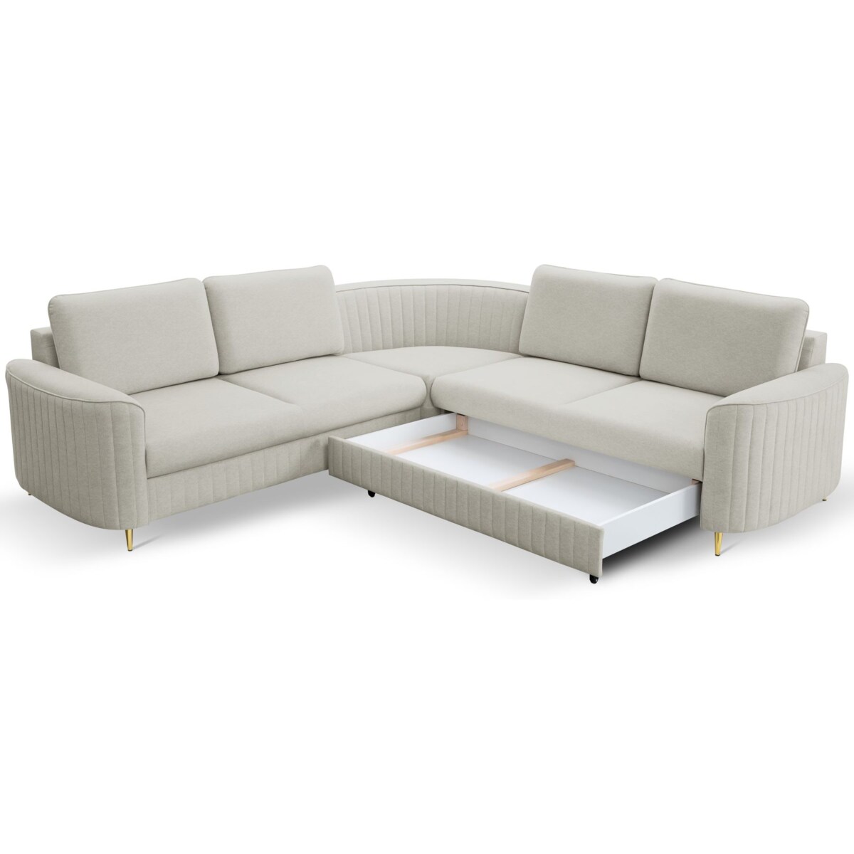 Narożnik z funkcją spania i pojemnikiem na pościel LOREN, jasny szary