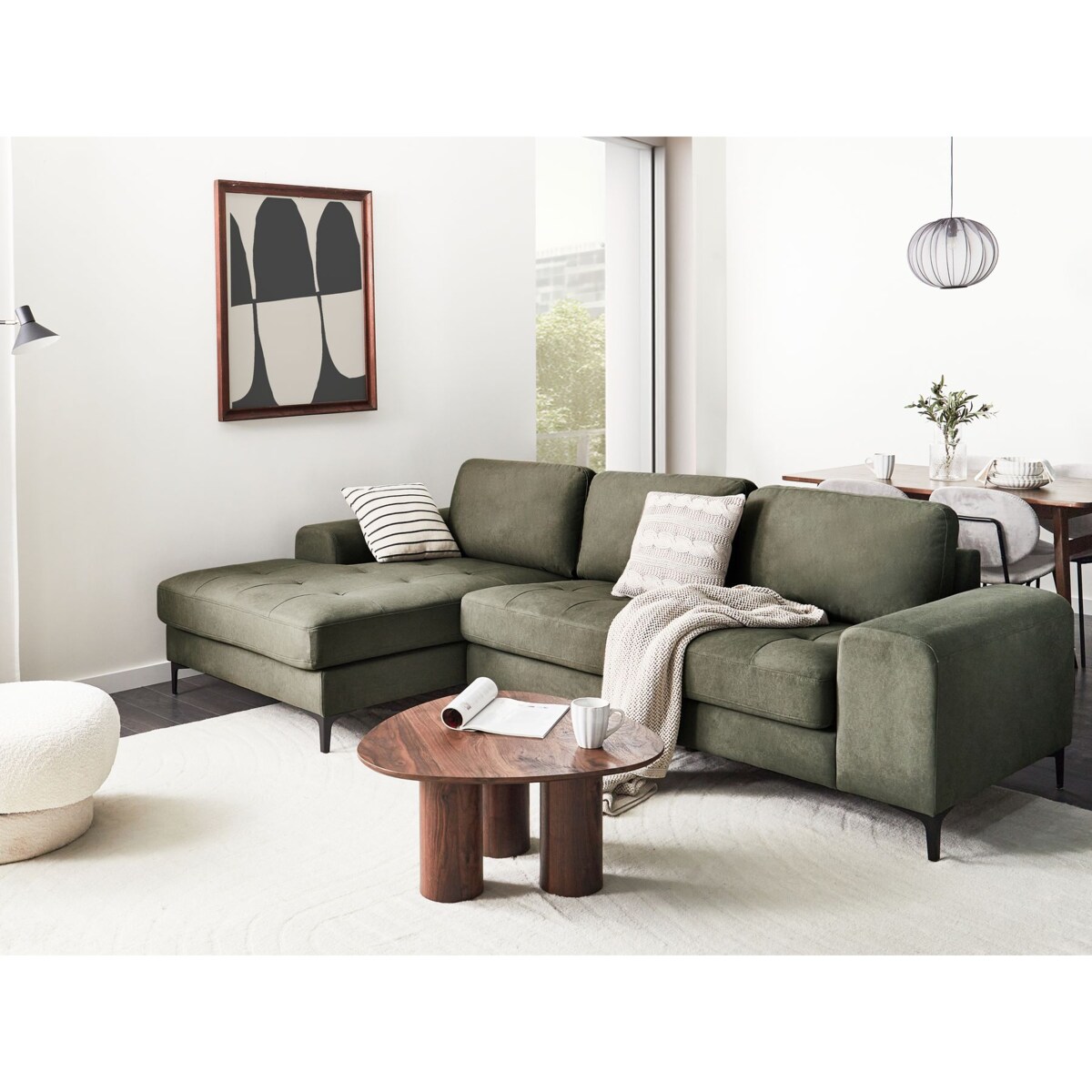 Sofa narożna prawostronna KIRUNA Welur Ciemnozielony Prawostronny