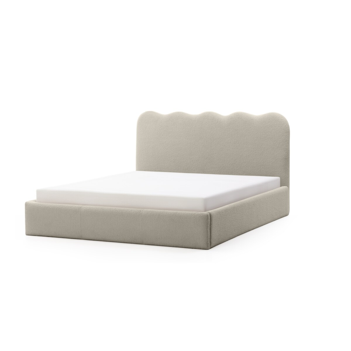 Łóżko 160x200 cm ze stelażem i pojemnikiem bouclé beżowe