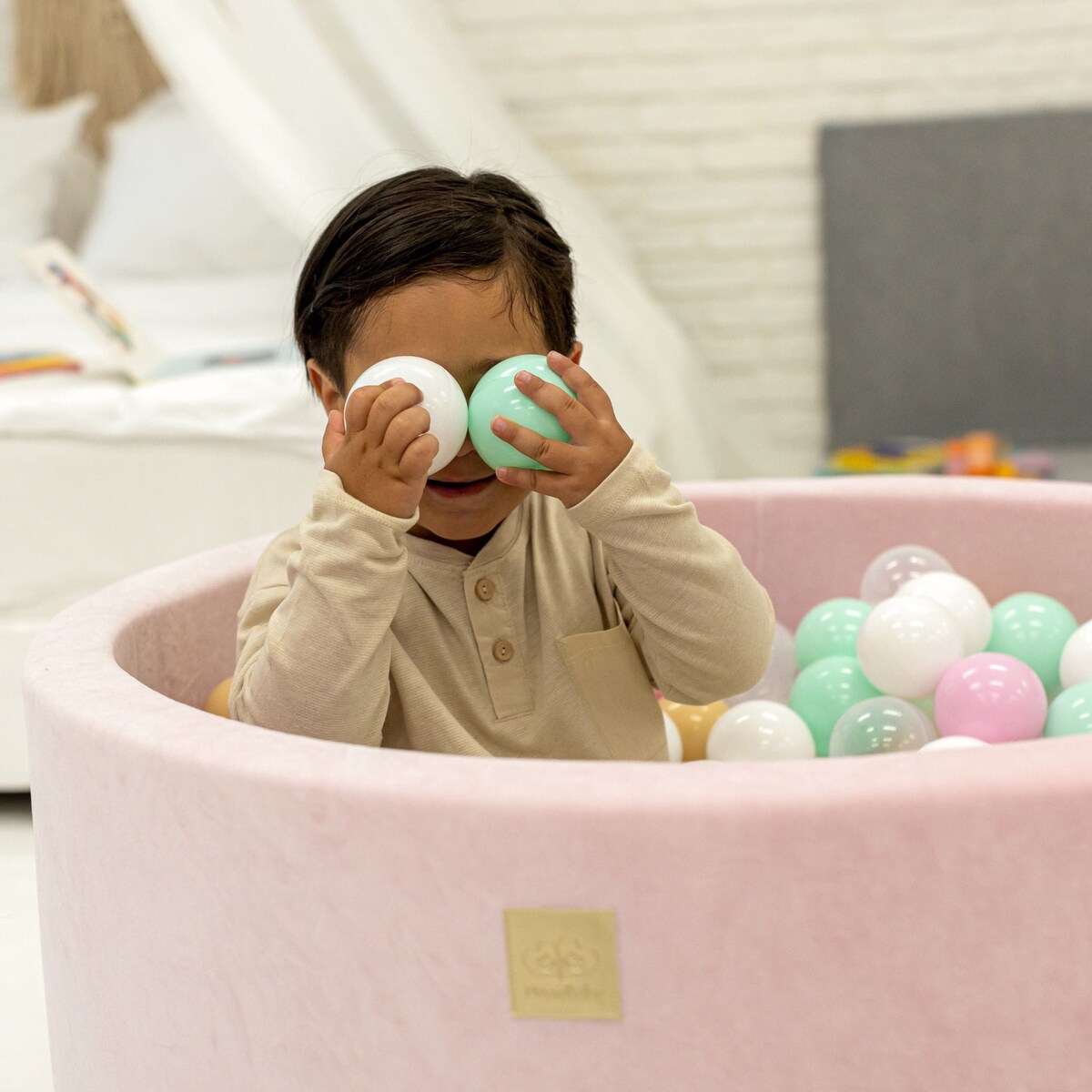 Okrągły Suchy Basen dla Dziecka 90x40cm/bez Piłek, Velvet, Pudroworóżowy