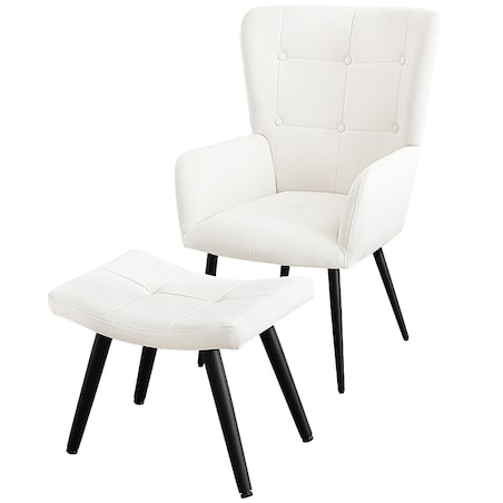 Fotel uszak z podnóżkiem do salonu wypoczynkowy welurowy tapicerowany beżowy