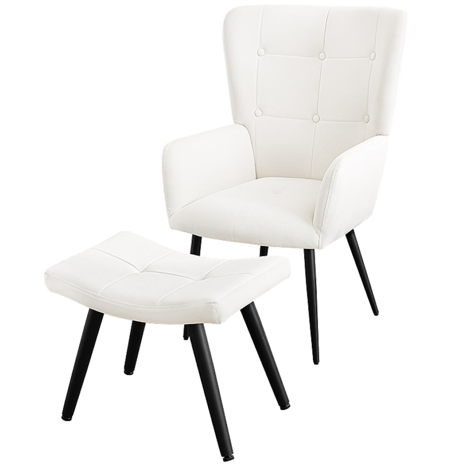 Fotel uszak z podnóżkiem do salonu wypoczynkowy welurowy tapicerowany beżowy