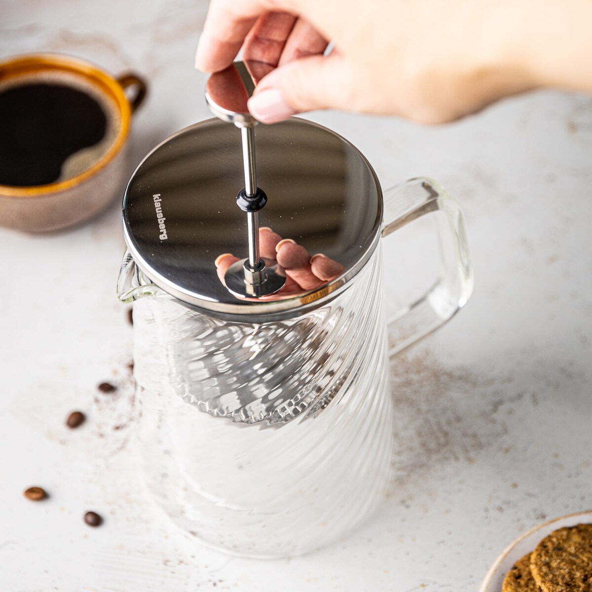 Zaparzacz do kawy herbaty szklany 1000ml French Press srebrny KLAUSBERG