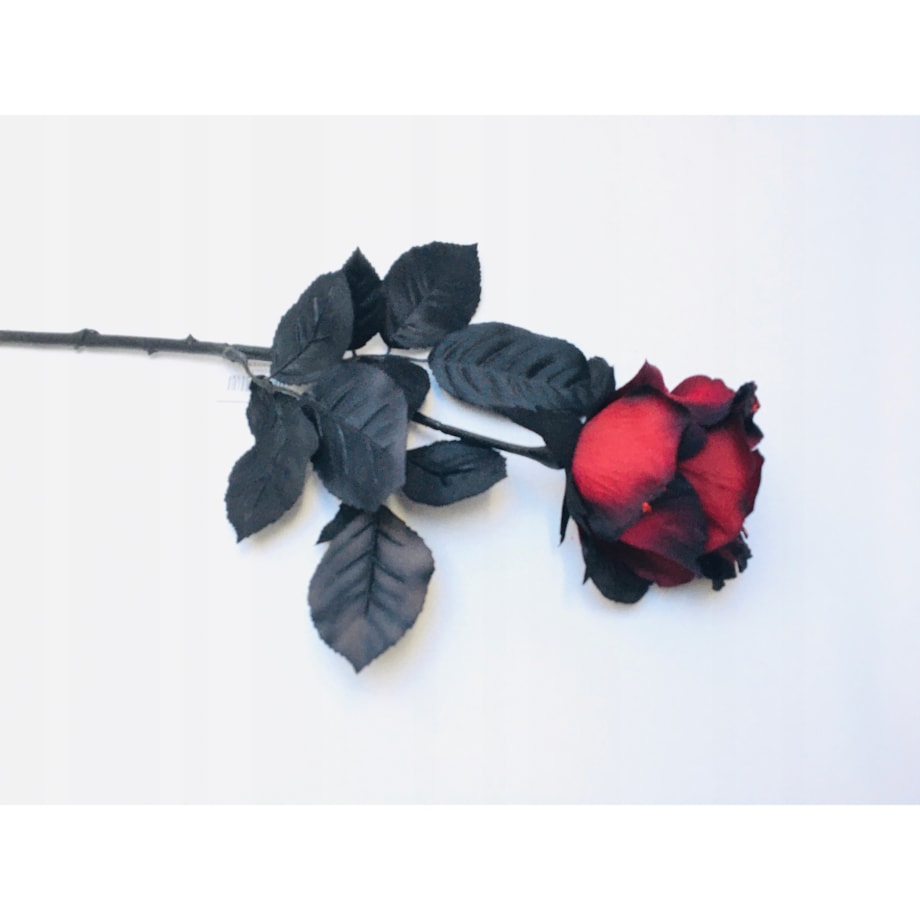 ŁODYGA RÓŻA Z BROKATEM czerwono czarna liść do flakonu wazonu święta 65cm