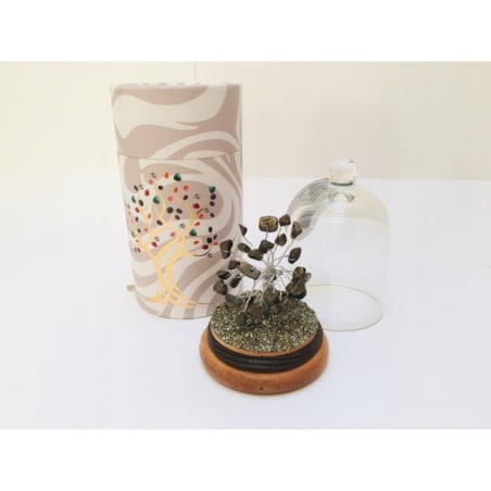 Drzewko KAMIENI z PIRYTU amulet talizman na szczęście w Szklanej Kopule box