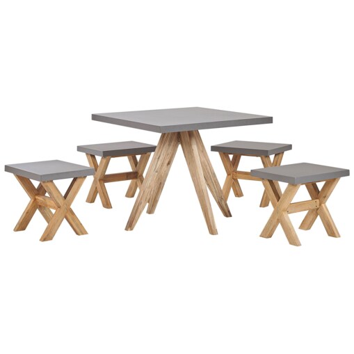 Zestaw ogrodowy ze stołkami dla 4 osób OLBIA Beton Szary