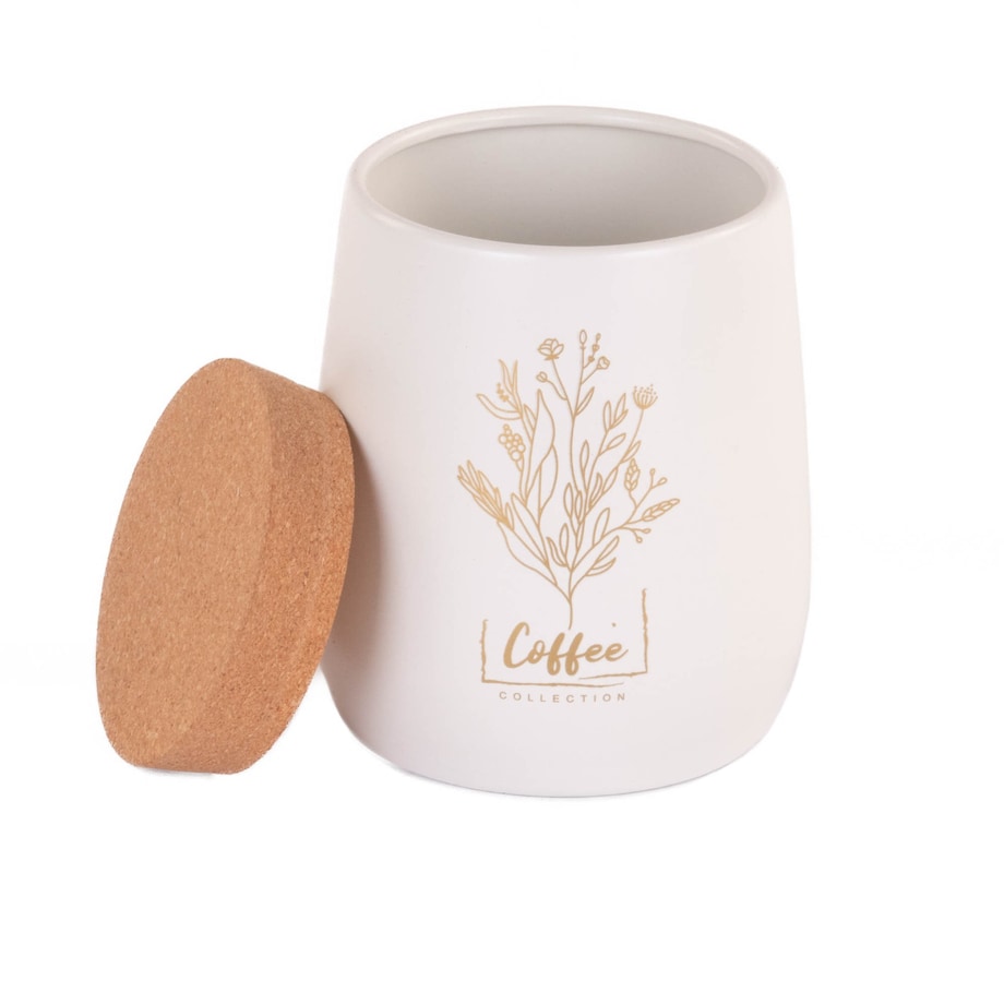 Pojemnik metalowy biały z korkową pokrywką 750 ml COFFEE