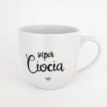 Biały Kubek Porcelanowy 300 ml - Napis Super Ciocia i Złote Serce dla Cioci na Urodziny