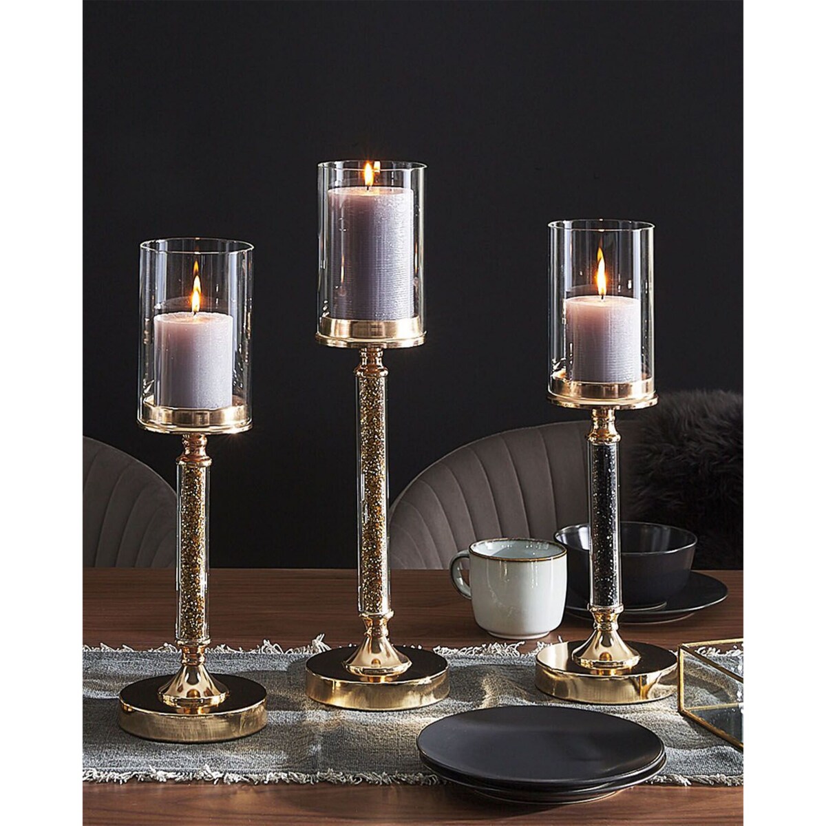 Świecznik szklany 41 cm złoto-czarny ABBEVILLE