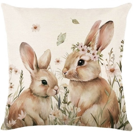 Lniana poszewka na poduszkę 45 x 45 cm z motywem wiosennym KRÓLICZKI POD216