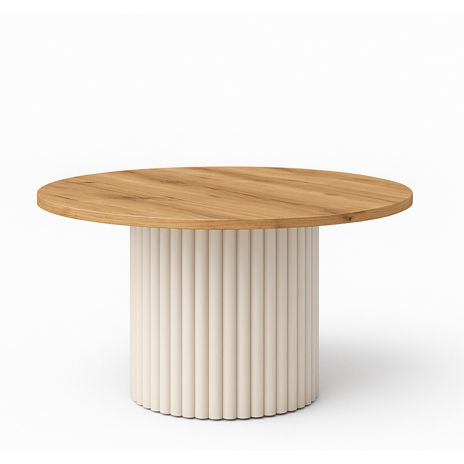 Stolik kawowy Riko blat 58 cm, ryflowana podstawa- dąb craft złoty, kaszmir