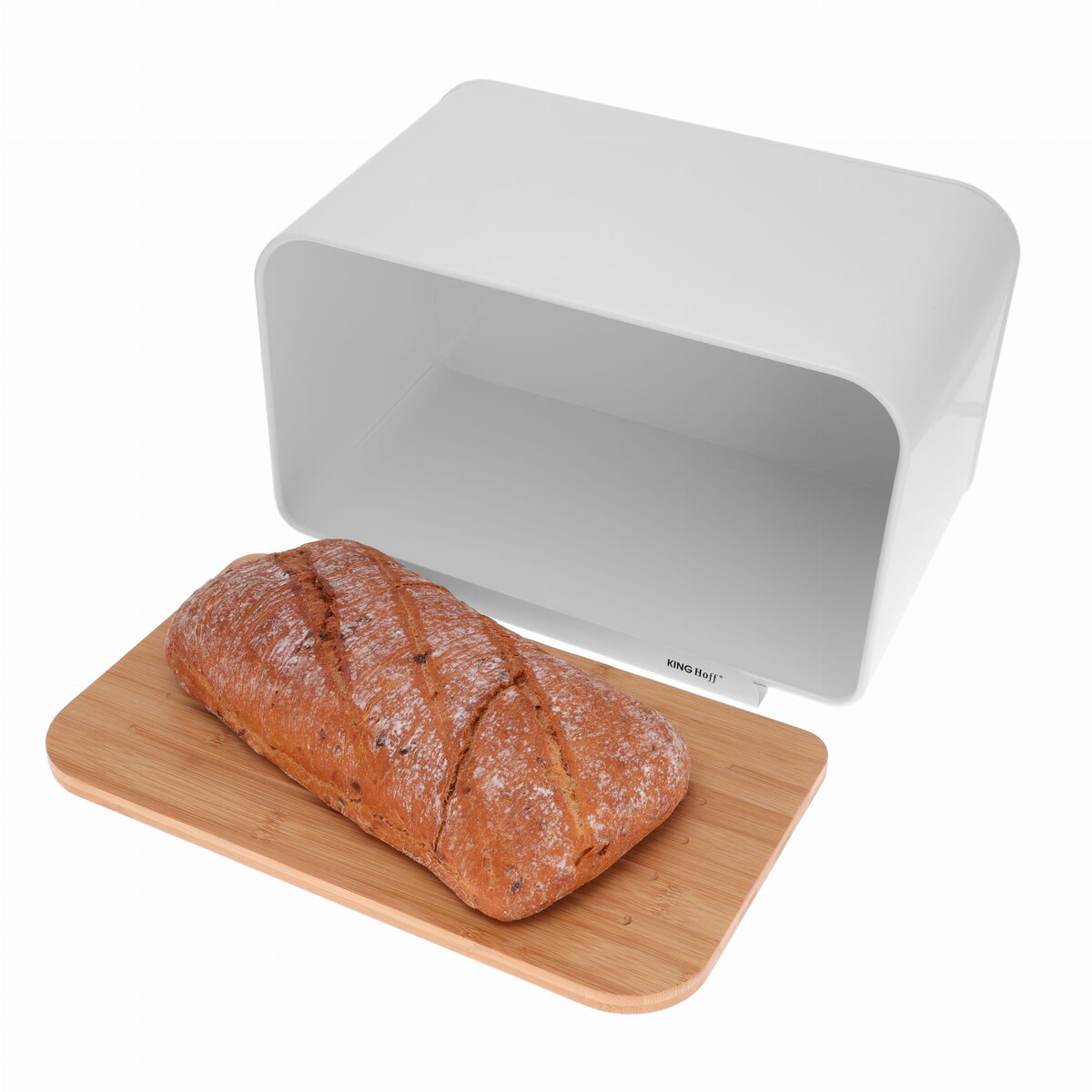 Chlebak stalowy z deską do krojenia biały KINGHOFF